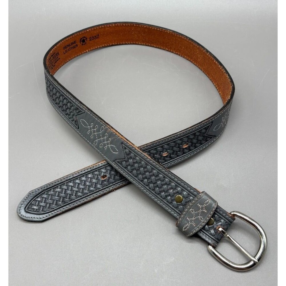 Silver Creek Collection Leegin Blue Gray Leather Western Belt 34 Basketweave USA